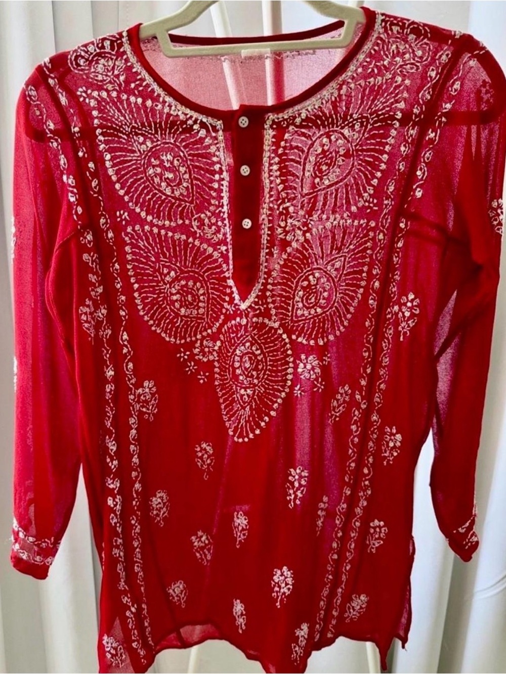 Red Women Tops Red Embroidered Tunic